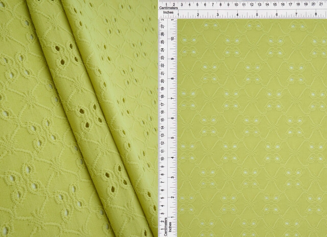1 Yard DTY Knit Jacquard Eyelet Fabric 190 GSM, 58/60″ Wide Polyester Spandex Blend